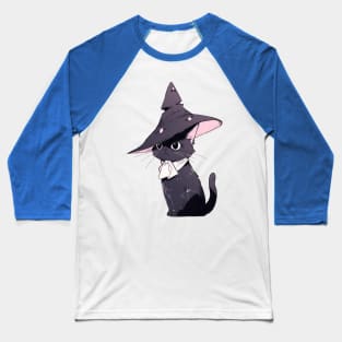 Black Cat Wearing a Witch Hat Baseball T-Shirt